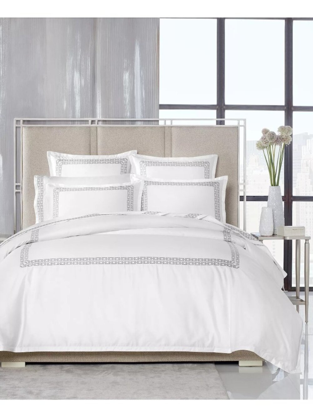 NWT Hotel Collection Chain Links Embroidery Duvet Cover Set Silver Size King